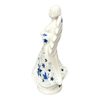 A picture of a Polish Pottery 9" Tall Angel Luminary  (Blue Sweetgum) | AC68-2545X as shown at PolishPotteryOutlet.com/products/9-tall-angel-luminary-blue-sweetgum-ac68-2545x
