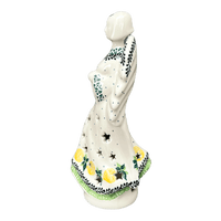 A picture of a Polish Pottery 9" Tall Angel Luminary  (Lemons and Leaves) | AC68-2749X as shown at PolishPotteryOutlet.com/products/9-tall-angel-luminary-lemons-and-leaves-ac68-2749x