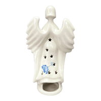 A picture of a Polish Pottery 9" Tall Angel Luminary  (In the Wind) | AC68-2788X as shown at PolishPotteryOutlet.com/products/9-tall-angel-luminary-in-the-wind-ac68-2788x