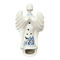 A picture of a Polish Pottery CA 9" Tall Angel Luminary  (Labrador Loop) | AC68-2862X as shown at PolishPotteryOutlet.com/products/9-tall-angel-luminary-labrador-loop-ac68-2862x