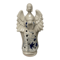 A picture of a Polish Pottery CA 9" Tall Angel Luminary  (Starry Sea) | AC68-454C as shown at PolishPotteryOutlet.com/products/9-tall-angel-luminary-starry-sea-ac68-454c