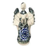 A picture of a Polish Pottery 9" Tall Angel Luminary  (Blue Dahlia) | AC68-U1473 as shown at PolishPotteryOutlet.com/products/9-tall-angel-luminary-blue-dahlia-ac68-u1473