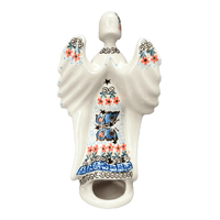 A picture of a Polish Pottery 9" Tall Angel Luminary  (Butterfly Parade) | AC68-U1493 as shown at PolishPotteryOutlet.com/products/9-tall-angel-luminary-butterfly-parade-ac68-u1493