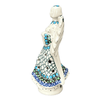 A picture of a Polish Pottery 9" Tall Angel Luminary  (Mediterranean Waves) | AC68-U72 as shown at PolishPotteryOutlet.com/products/9-tall-angel-luminary-mediterranean-waves-ac68-u72