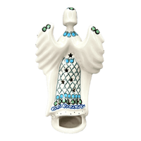A picture of a Polish Pottery 9" Tall Angel Luminary  (Mediterranean Waves) | AC68-U72 as shown at PolishPotteryOutlet.com/products/9-tall-angel-luminary-mediterranean-waves-ac68-u72