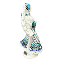 A picture of a Polish Pottery CA 9" Tall Angel Luminary  (Mediterranean Waves) | AC68-U72 as shown at PolishPotteryOutlet.com/products/9-tall-angel-luminary-mediterranean-waves-ac68-u72