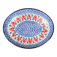A picture of a Polish Pottery CA 10.25" Oval Dish (Rosie's Garden) | AC93-1490X as shown at PolishPotteryOutlet.com/products/10-25-oval-dish-rosies-garden-ac93-1490x