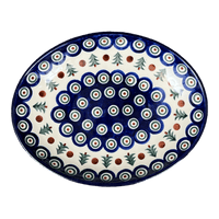 A picture of a Polish Pottery CA 10.25" Oval Dish (Peacock Pine) | AC93-366X as shown at PolishPotteryOutlet.com/products/10-25-oval-dish-peacock-pine-ac93-366x