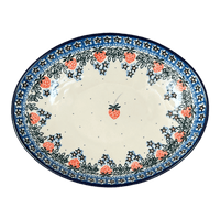 A picture of a Polish Pottery Dish, Oval, 10.25" in "Strawberry Patch" by Ceramika Artystyczna | AC93-721X as shown at PolishPotteryOutlet.com/products/10-25-oval-dish-strawberry-patch-ac93-721x