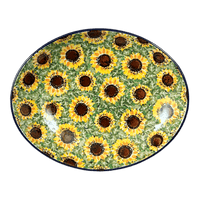 A picture of a Polish Pottery CA 10.25" Oval Dish (Sunflower Fields) | AC93-U4737 as shown at PolishPotteryOutlet.com/products/10-25-oval-dish-sunflower-fields-ac93-u4737