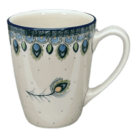 A picture of a Polish Pottery CA 22 oz. Extra-Large Mug (Peacock Plume) | AD60-2218X as shown at PolishPotteryOutlet.com/products/22-oz-extra-large-mug-peacock-plume-ad60-2218x