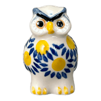 A picture of a Polish Pottery Individual Owl Shaker (Sunny Circle) | AD91-0215 as shown at PolishPotteryOutlet.com/products/individual-owl-shaker-sunny-circle-ad91-0215