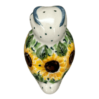 A picture of a Polish Pottery CA 2.25" Individual Owl Shaker (Sunflowers) | AD91-U4739 as shown at PolishPotteryOutlet.com/products/2-25-individual-owl-shaker-sunflowers-ad91-u4739