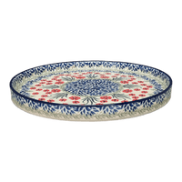 A picture of a Polish Pottery CA 10" Round Tray (Red Aster) | AE93-1435X as shown at PolishPotteryOutlet.com/products/10-round-tray-red-aster-ae93-1435x