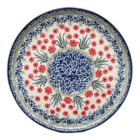 A picture of a Polish Pottery 10" Round Tray (Red Aster) | AE93-1435X as shown at PolishPotteryOutlet.com/products/10-round-tray-red-aster-ae93-1435x