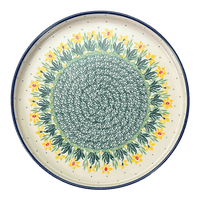 A picture of a Polish Pottery Round Tray (Daffodils in Bloom) | AE93-2122X as shown at PolishPotteryOutlet.com/products/round-tray-daffodils-in-bloom-ae93-2122x