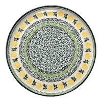 A picture of a Polish Pottery 10" Round Tray (Lemons and Leaves) | AE93-2749X as shown at PolishPotteryOutlet.com/products/10-round-tray-lemons-and-leaves-ae93-2749x