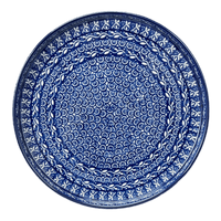 A picture of a Polish Pottery Round Tray (Wavy Blues) | AE93-905X as shown at PolishPotteryOutlet.com/products/round-tray-wavy-blues-ae93-905x