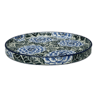 A picture of a Polish Pottery 10" Round Tray (Blue Dahlia) | AE93-U1473 as shown at PolishPotteryOutlet.com/products/10-round-tray-blue-dahlia-ae93-u1473