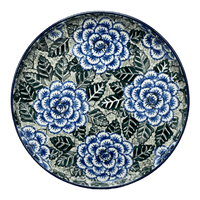 A picture of a Polish Pottery CA 10" Round Tray (Blue Dahlia) | AE93-U1473 as shown at PolishPotteryOutlet.com/products/10-round-tray-blue-dahlia-ae93-u1473