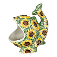 A picture of a Polish Pottery Fish-Shaped Scrubby Holder (Sunflower Field) | AF28-U4737 as shown at PolishPotteryOutlet.com/products/fish-shaped-scrubby-holder-sunflower-field-af28-u4737