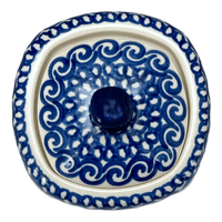 A picture of a Polish Pottery Bowl, Square, Sugar Bowl, 4" in "Starry Sea" by Ceramika Artystyczna | AF38-454C as shown at PolishPotteryOutlet.com/products/4-sugar-bowl-starry-sea-af38-454c