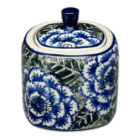 A picture of a Polish Pottery 4" Sugar Bowl (Blue Dahlia) | AF38-U1473 as shown at PolishPotteryOutlet.com/products/4-sugar-bowl-blue-dahlia-af38-u1473