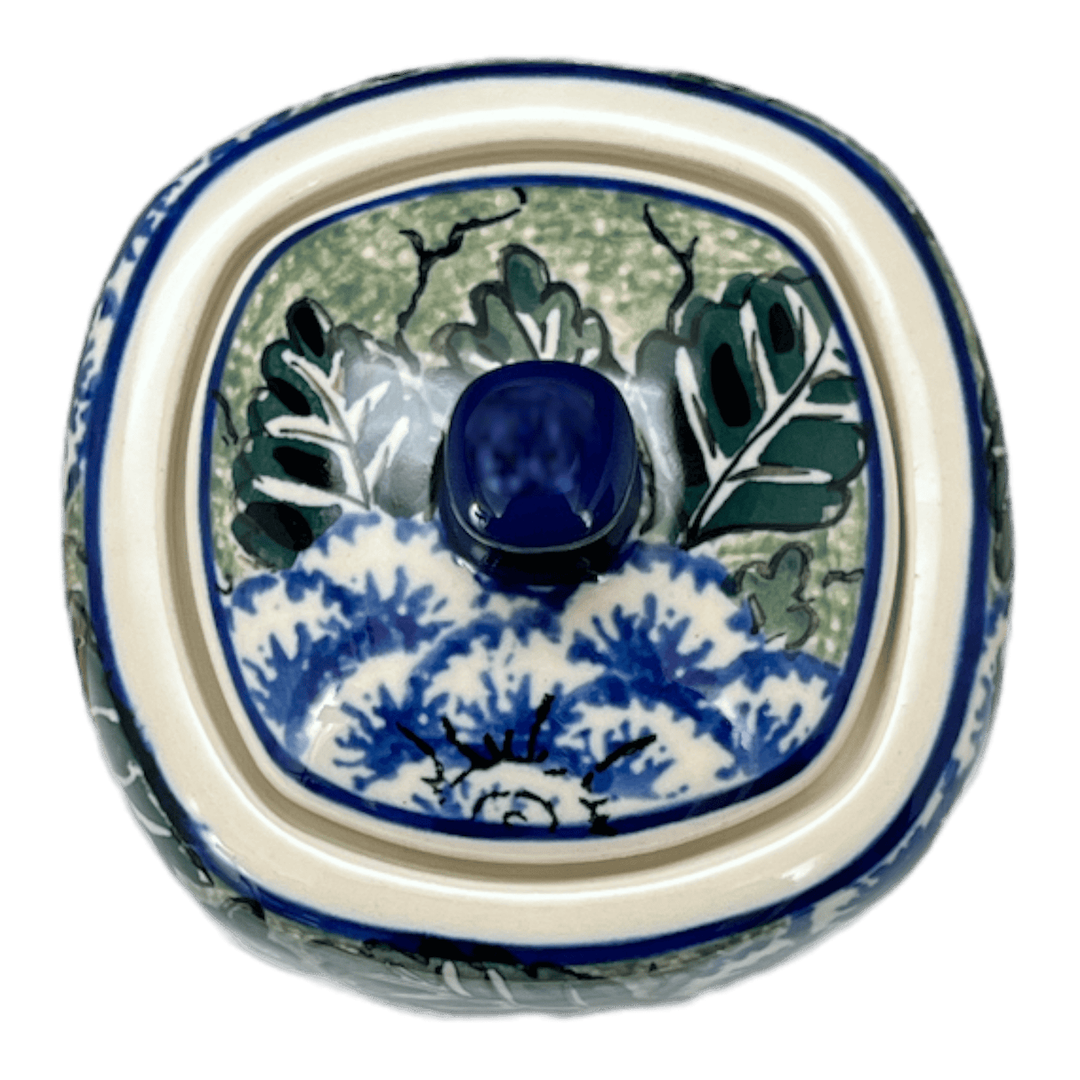 Bowl, Square, Sugar Bowl, 4" in "Blue Dahlia" by Ceramika Artystyczna | AF38-U1473