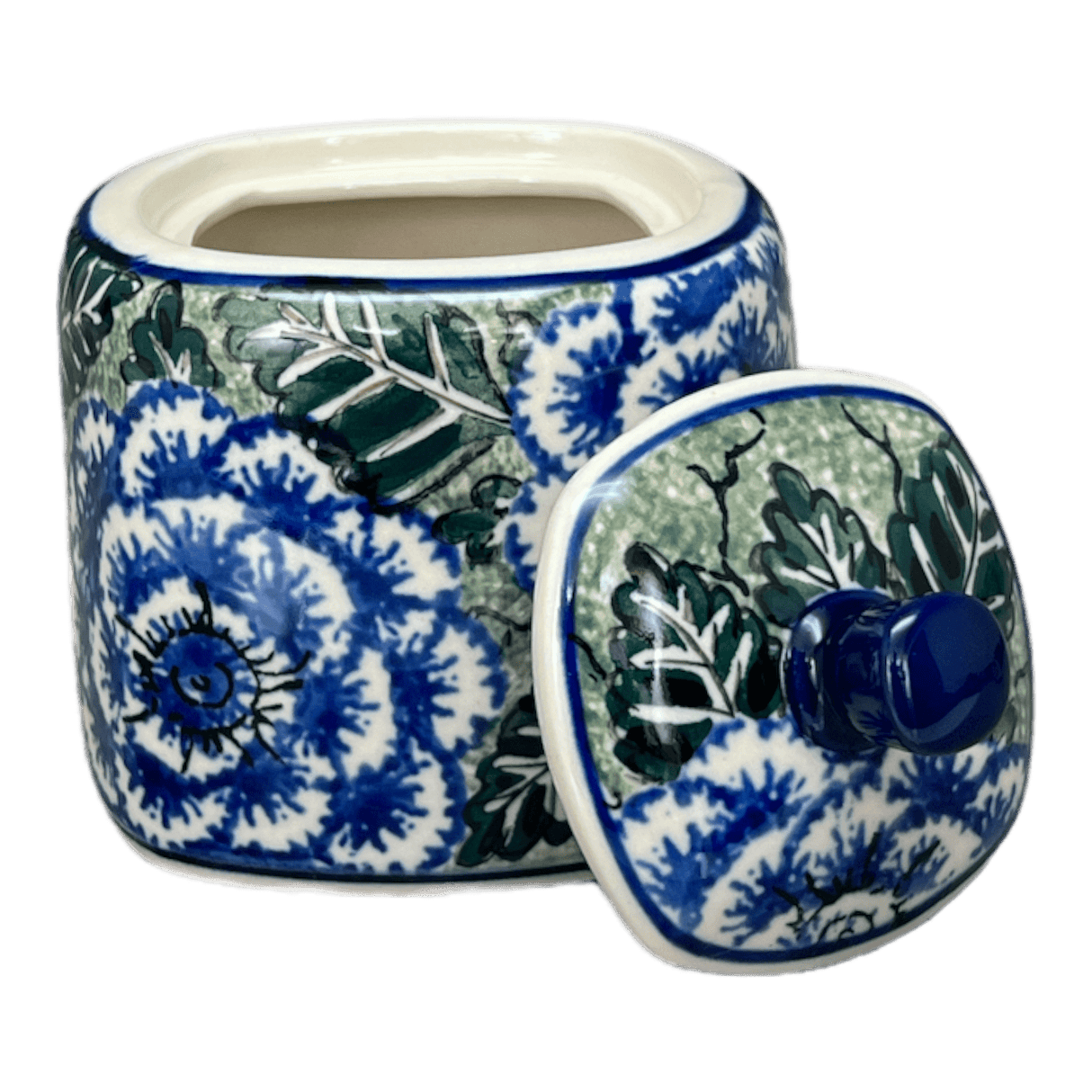 Bowl, Square, Sugar Bowl, 4" in "Blue Dahlia" by Ceramika Artystyczna | AF38-U1473