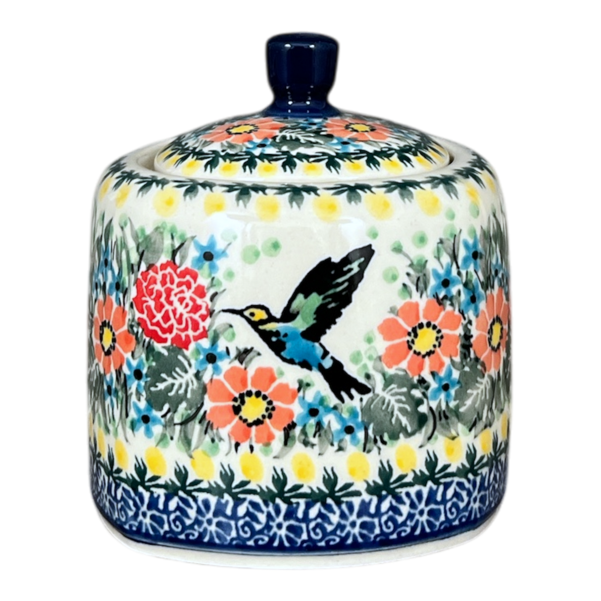 Bowl, Square, Sugar Bowl, 4" in "Hummingbird Bouquet" by Ceramika Artystyczna | AF38-U3357