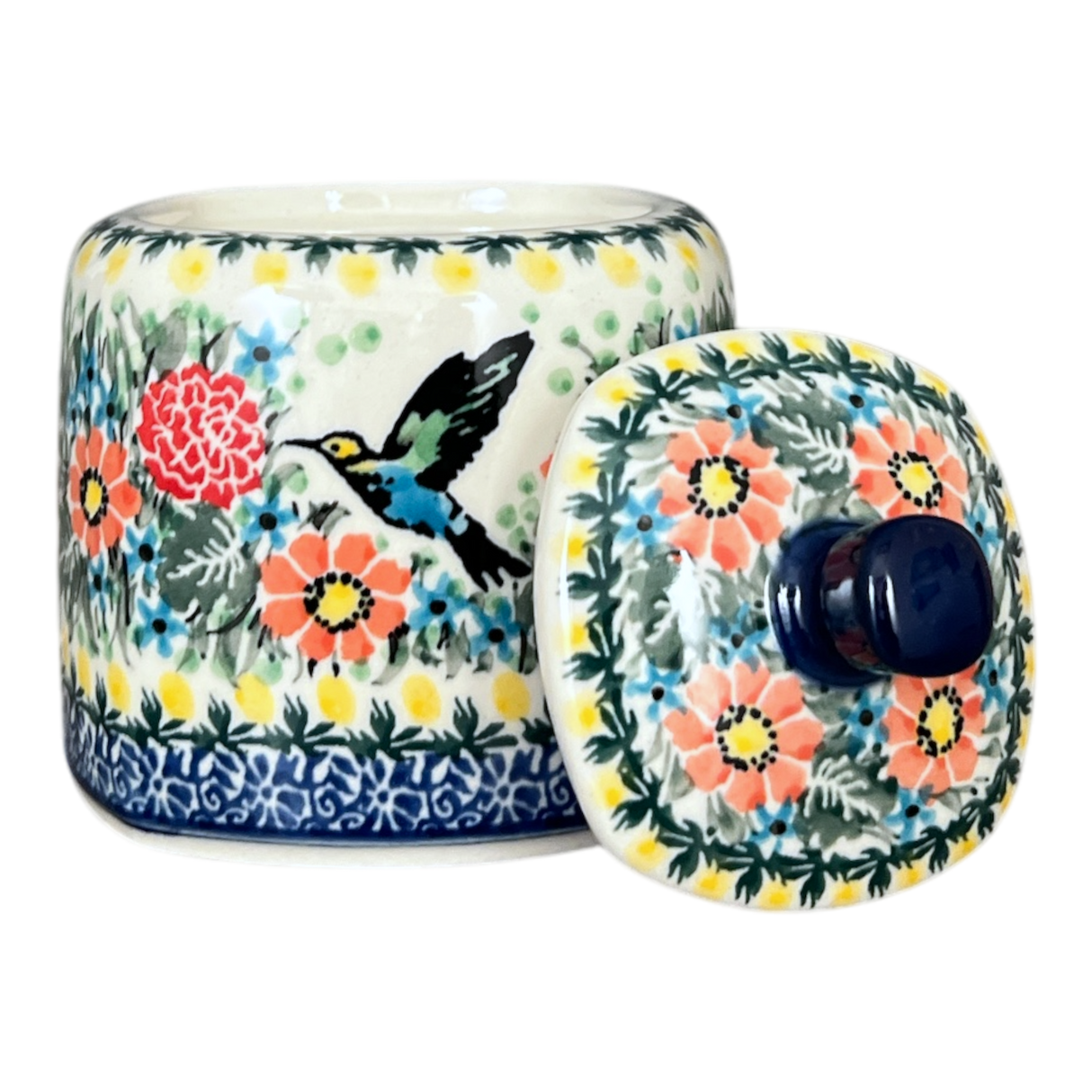 Bowl, Square, Sugar Bowl, 4" in "Hummingbird Bouquet" by Ceramika Artystyczna | AF38-U3357