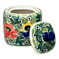 A picture of a Polish Pottery CA 4" Sugar Bowl (Tropical Love) | AF38-U4705 as shown at PolishPotteryOutlet.com/products/4-sugar-bowl-tropical-love-af38-u4705