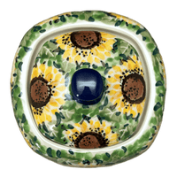 A picture of a Polish Pottery 4" Sugar Bowl (Sunflower Field) | AF38-U4737 as shown at PolishPotteryOutlet.com/products/4-sugar-bowl-sunflower-field-af38-u4737