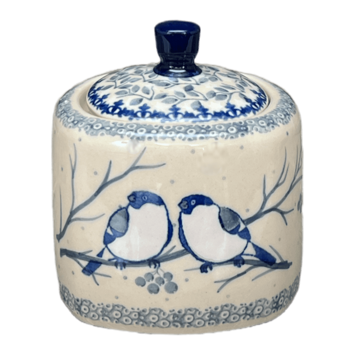 Bowl, Square, Sugar Bowl, 4" in "Bullfinch on Blue" by Ceramika Artystyczna | AF38-U4830