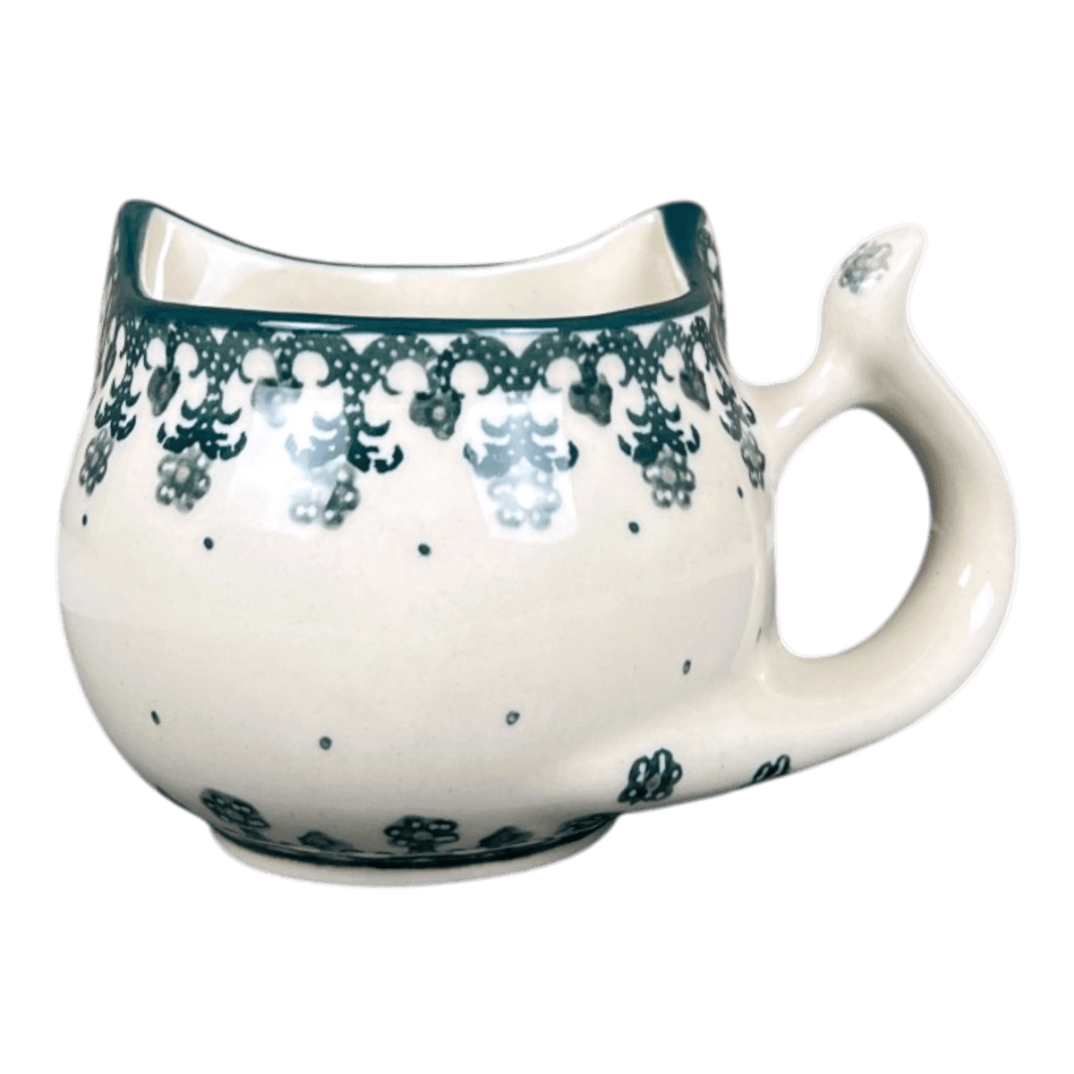 Mug, Cat Shaped, 10 oz in "Green Lace" by Ceramika Artystyczna | AH14-1149Q