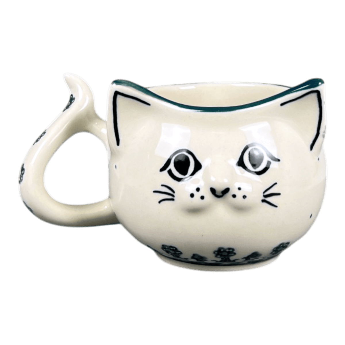 Mug, Cat Shaped, 10 oz in "Green Lace" by Ceramika Artystyczna | AH14-1149Q
