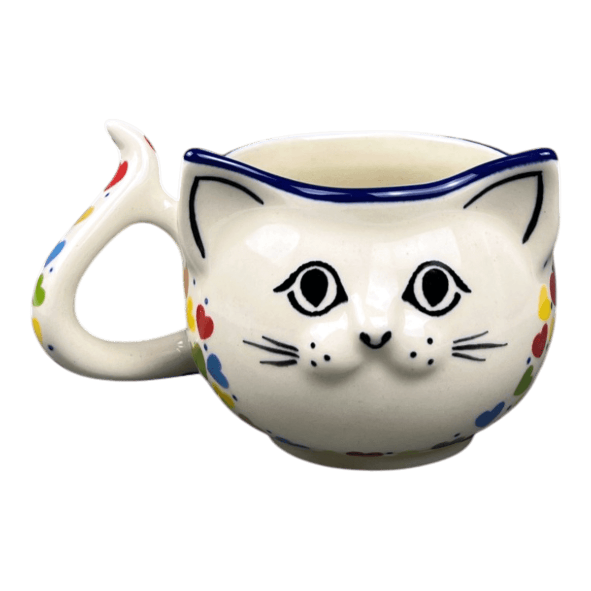 Mug, Cat Shaped, 10 oz in "Rainbow Hearts" by Ceramika Artystyczna | AH14-U4833