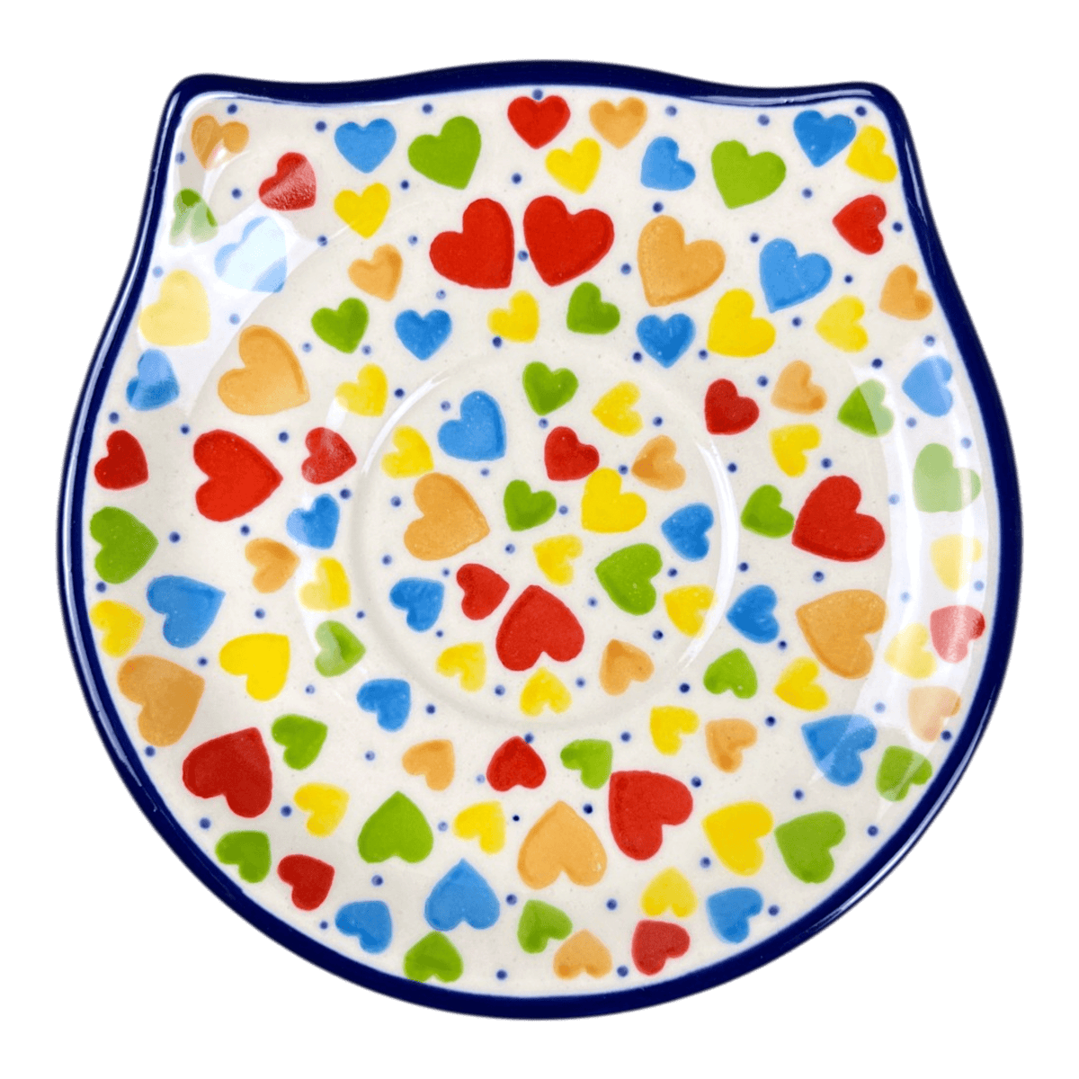 Saucer, Plate, Cat Shaped, 5.75" in "Rainbow Hearts" by Ceramika Artystyczna | AH15-U4833