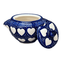 A picture of a Polish Pottery 3" Sugar Bowl (Sea of Hearts) | C003T-SEA as shown at PolishPotteryOutlet.com/products/3-sugar-bowl-sea-of-hearts-c003t-sea