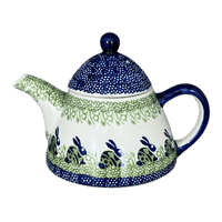 A picture of a Polish Pottery 0.9 Liter Teapot (Bunny Love) | C005T-P324 as shown at PolishPotteryOutlet.com/products/0-9-liter-teapot-bunny-love-c005t-p324