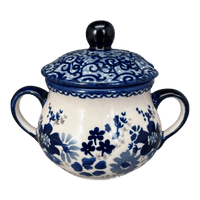 A picture of a Polish Pottery 3.5" Traditional Sugar Bowl (Blue Life) | C015S-EO39 as shown at PolishPotteryOutlet.com/products/the-traditional-sugar-bowl-blue-life-c015s-eo39