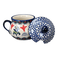 A picture of a Polish Pottery 3.5" Traditional Sugar Bowl (Scandinavian Scarlet) | C015U-P295 as shown at PolishPotteryOutlet.com/products/the-traditional-sugar-bowl-scandinavian-scarlet-c015u-p295