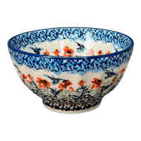 A picture of a Polish Pottery 5.5" Fancy Bowl (Hummingbird Harvest) | C018S-JZ35 as shown at PolishPotteryOutlet.com/products/5-5-fancy-bowl-hummingbird-harvest-c018s-jz35