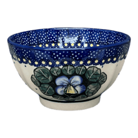 A picture of a Polish Pottery 5.5" Fancy Bowl (Pansies) | C018S-JZB as shown at PolishPotteryOutlet.com/products/5-5-fancy-bowl-pansies