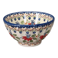 A picture of a Polish Pottery 5.5" Fancy Bowl (Mediterranean Blossoms) | C018S-P274 as shown at PolishPotteryOutlet.com/products/5-5-fancy-bowl-mediterranean-blossoms-c018s-p274