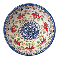 A picture of a Polish Pottery 5.5" Fancy Bowl (Mediterranean Blossoms) | C018S-P274 as shown at PolishPotteryOutlet.com/products/5-5-fancy-bowl-mediterranean-blossoms-c018s-p274