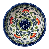A picture of a Polish Pottery 5.5" Fancy Bowl (Floral Fans) | C018S-P314 as shown at PolishPotteryOutlet.com/products/5-5-fancy-bowl-floral-fans-c018s-p314