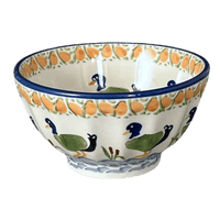 A picture of a Polish Pottery 5.5" Fancy Bowl (Ducks in a Row) | C018U-P323 as shown at PolishPotteryOutlet.com/products/5-5-fancy-bowl-ducks-in-a-row-c018u-p323