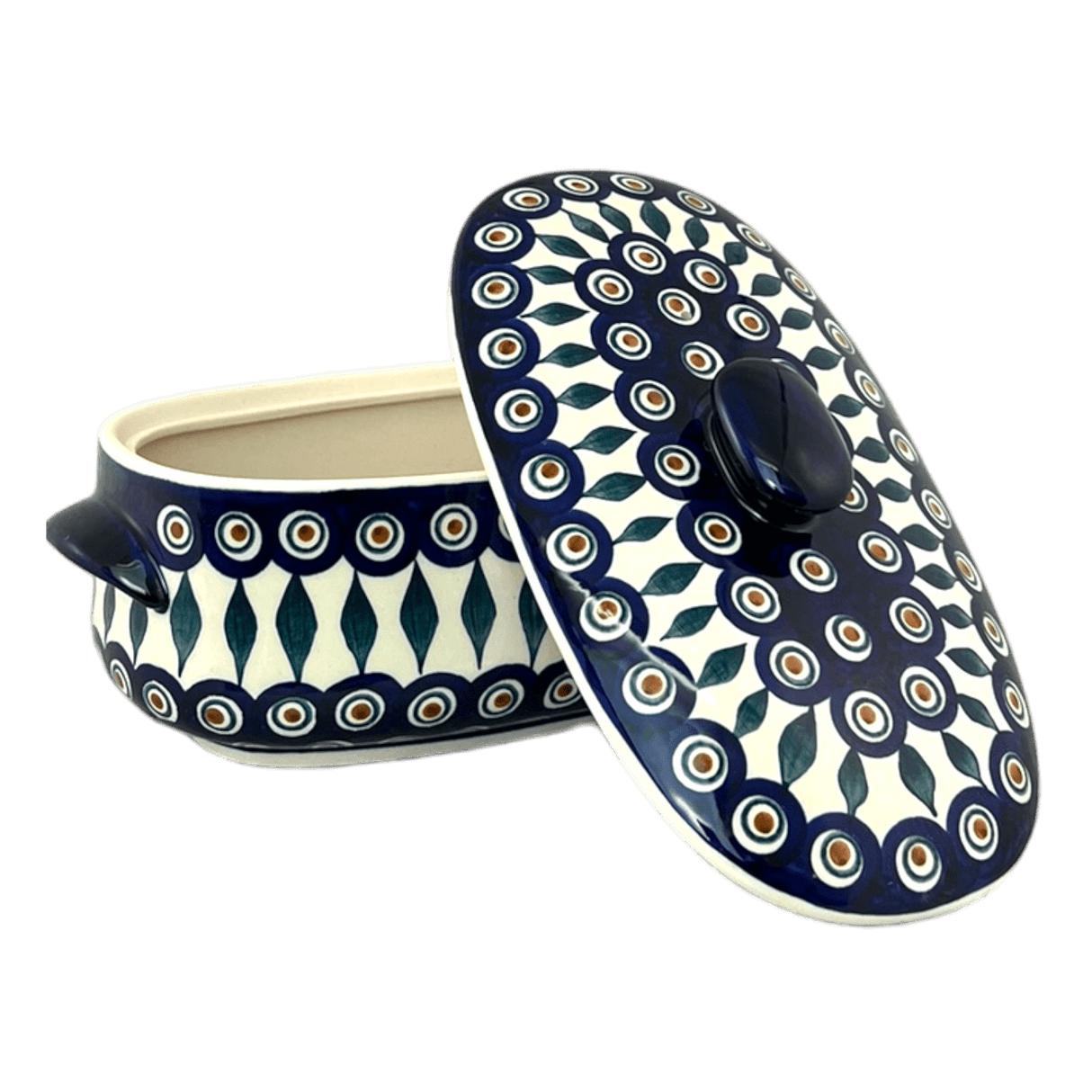 Baker, Oval, Lid, Handles, Small 11" x 5.5" in "Peacock" by Manufaktura | C021T-54