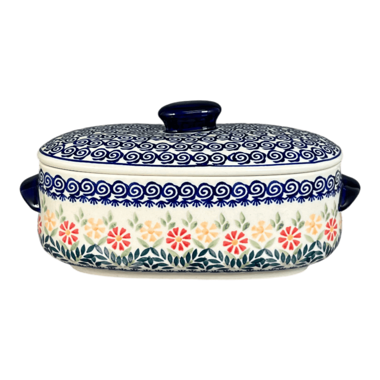 Baker, Oval, Lid, Handles, Small 11" x 5.5" in "Flower Power" by Manufaktura | C021T-JS14
